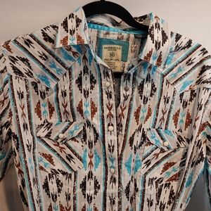 Panhandle Turquoise & Brown Southwestern Print Long-Sleeve Dress Size Medium